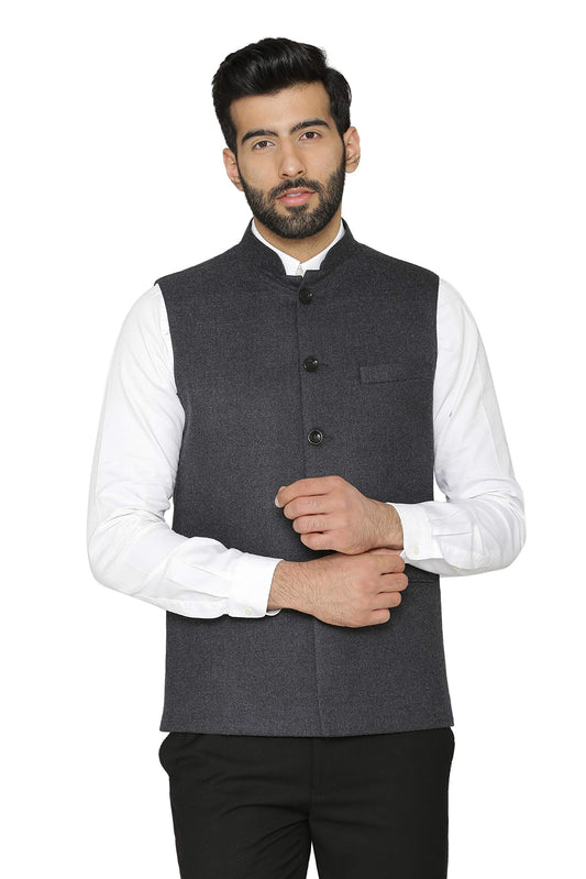 WINTAGE Mens Tweed Wool Festive and Casual Nehru Jacket Vest Waistcoat : Black