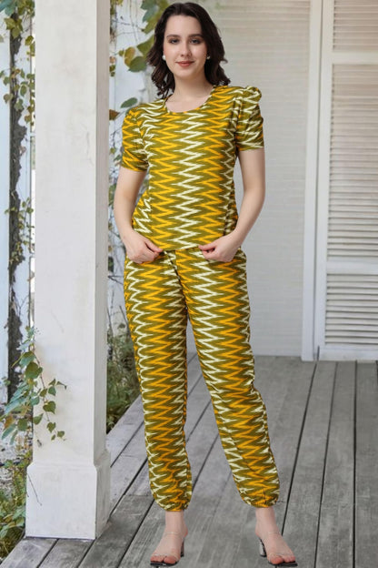 POPWINGS Casual Printed Top and Joggers Set for Women || Stylish Summer Co-Ords Set for Women || Round-Neck Top and Joggers Comb