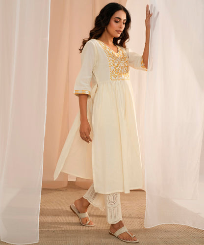 Libas Womens Cotton Printed A-Line Kurta (26725_Off White