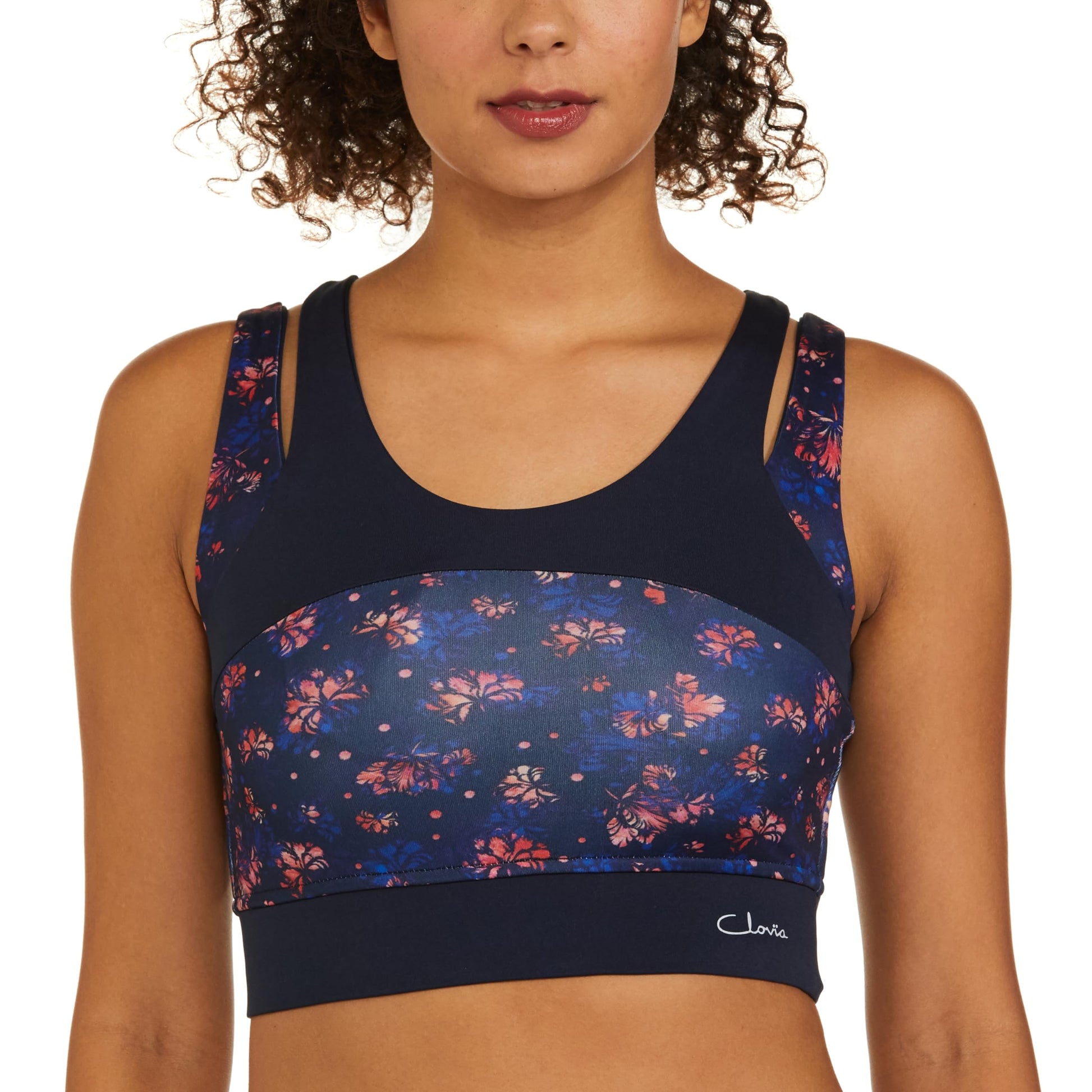 Clovia WomenS Medium Impact Padded Floral Print Sports Bra (Br2159B08_Blue_S)