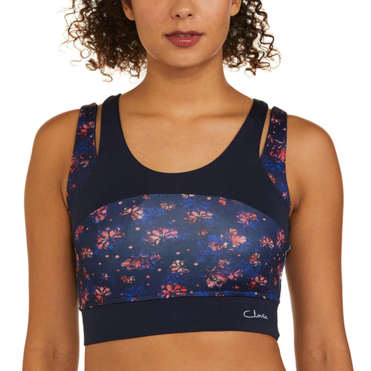 Clovia WomenS Medium Impact Padded Floral Print Sports Bra (Br2159B08_Blue_S)