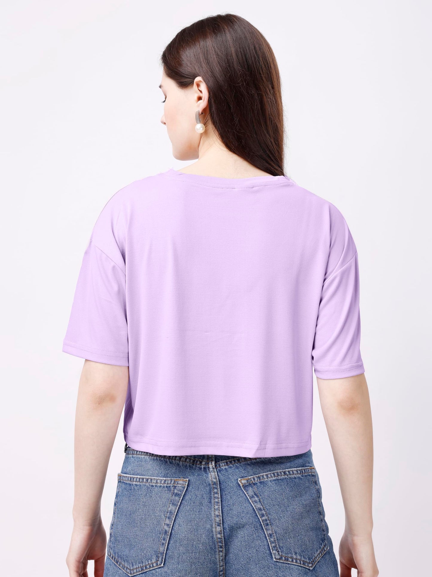 ELLITI Soft Rich Cotton Casual Cat Face Printed Lavender/Purple Half Sleeve | Round Neck | Oversized/Loose Fit | Down Solder | R