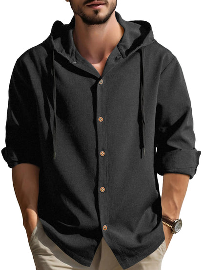 Noble Monk MenS Solid Regular Fit Shirt | Full Sleeves Hooded Shirt For Men
