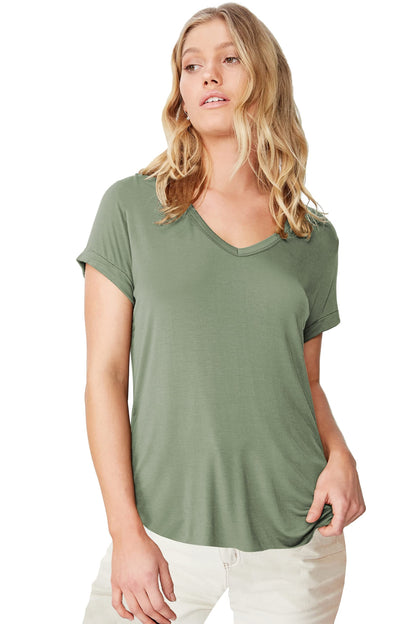 Fabricorn Combo Of Plain Sage Green And Airforce Blue V- Neck Up And Down Cotton Tshirt For Women (Sage Green And Airforce Blue,