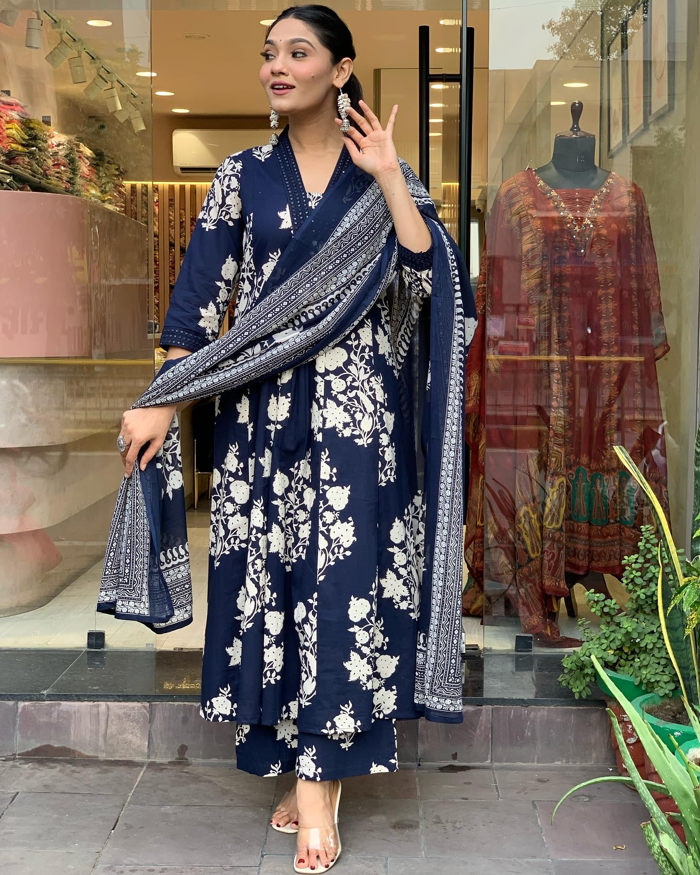Toochki Kurta Set With Dupatta For Women | Kurti Set For Woman | Navy Blue Dresses For Women Ethnic Wear | Cotton Salwar Suit Se
