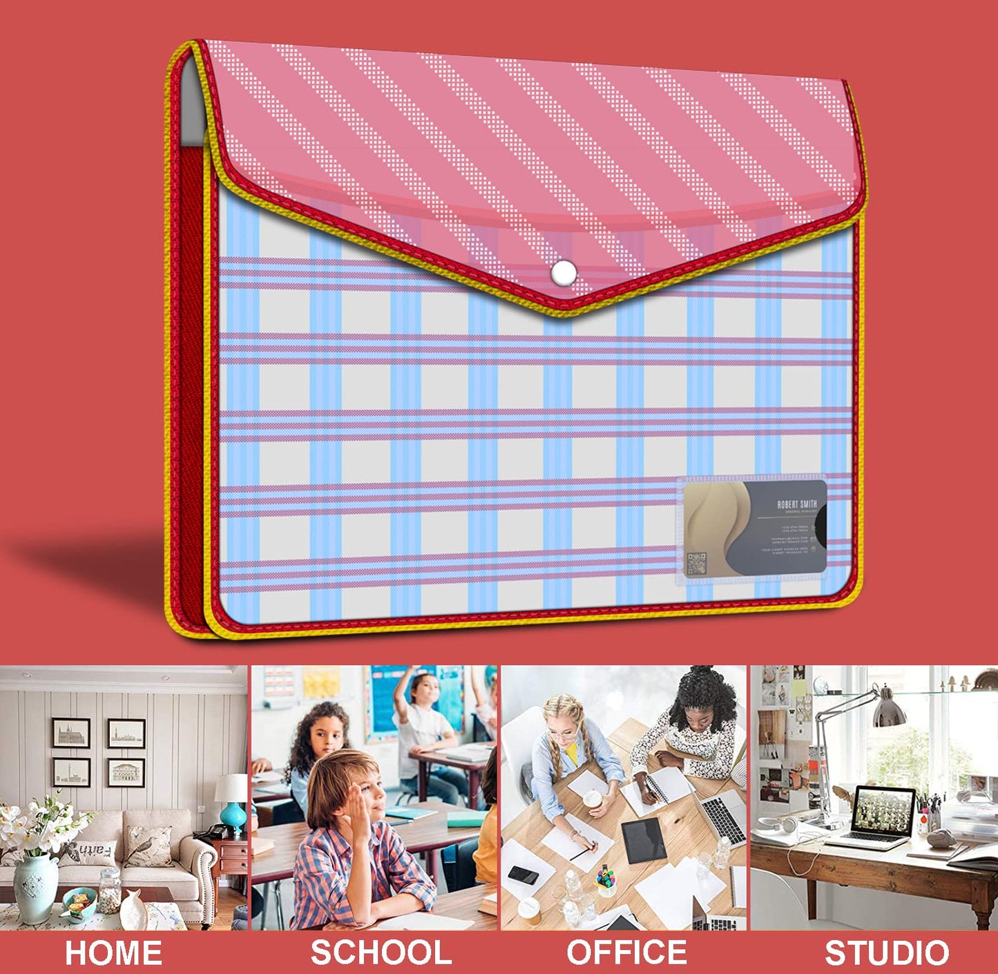 Fedus Documents Holder Envelope Folder, Stylist Printed File Storage Bag With Snap Button Transparent Plastic File For Documents