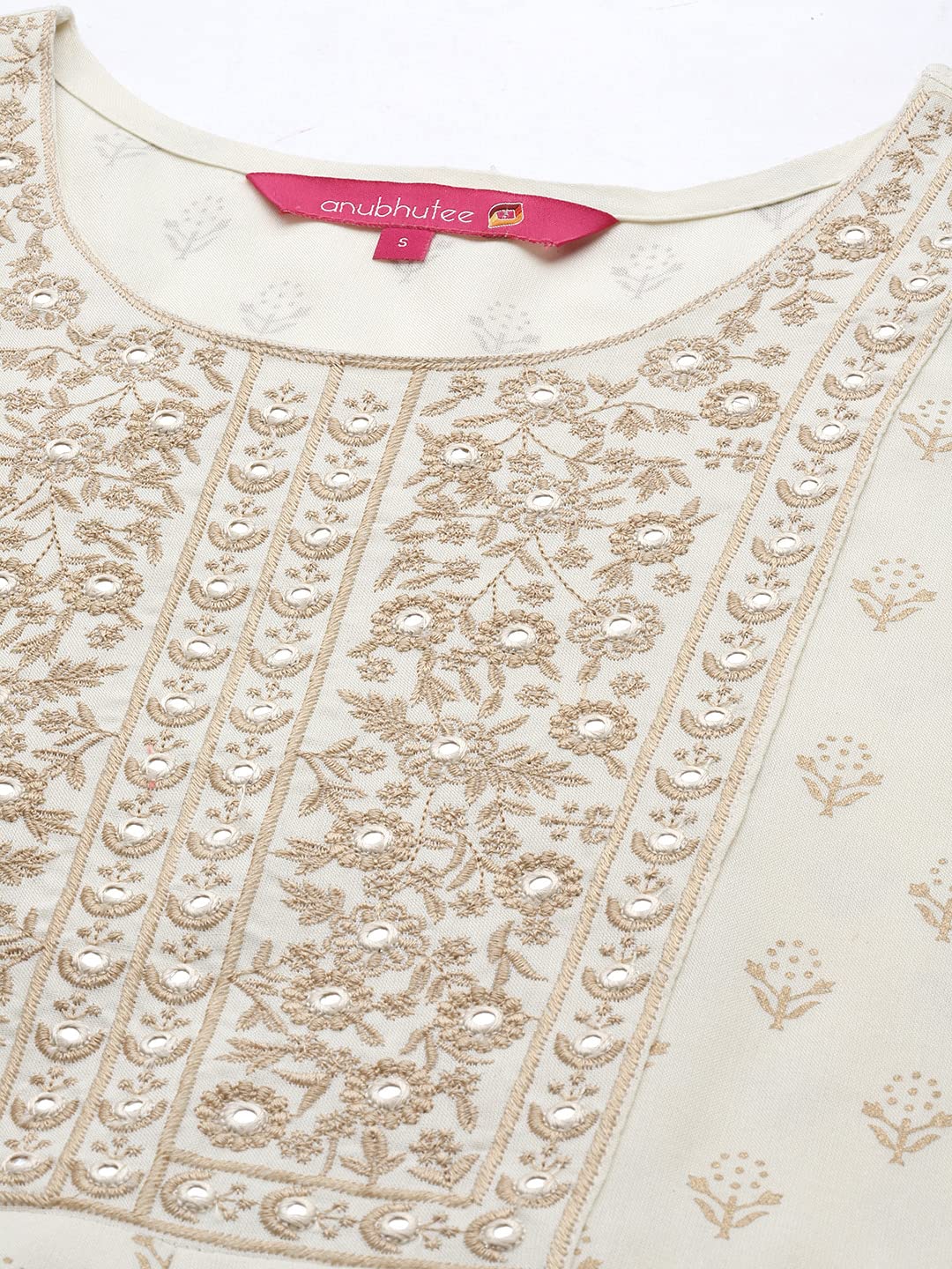 anubhutee Women's Viscose Rayon Ethnic Motifs Off White Embroidered A-Line Kurta Suit Set
