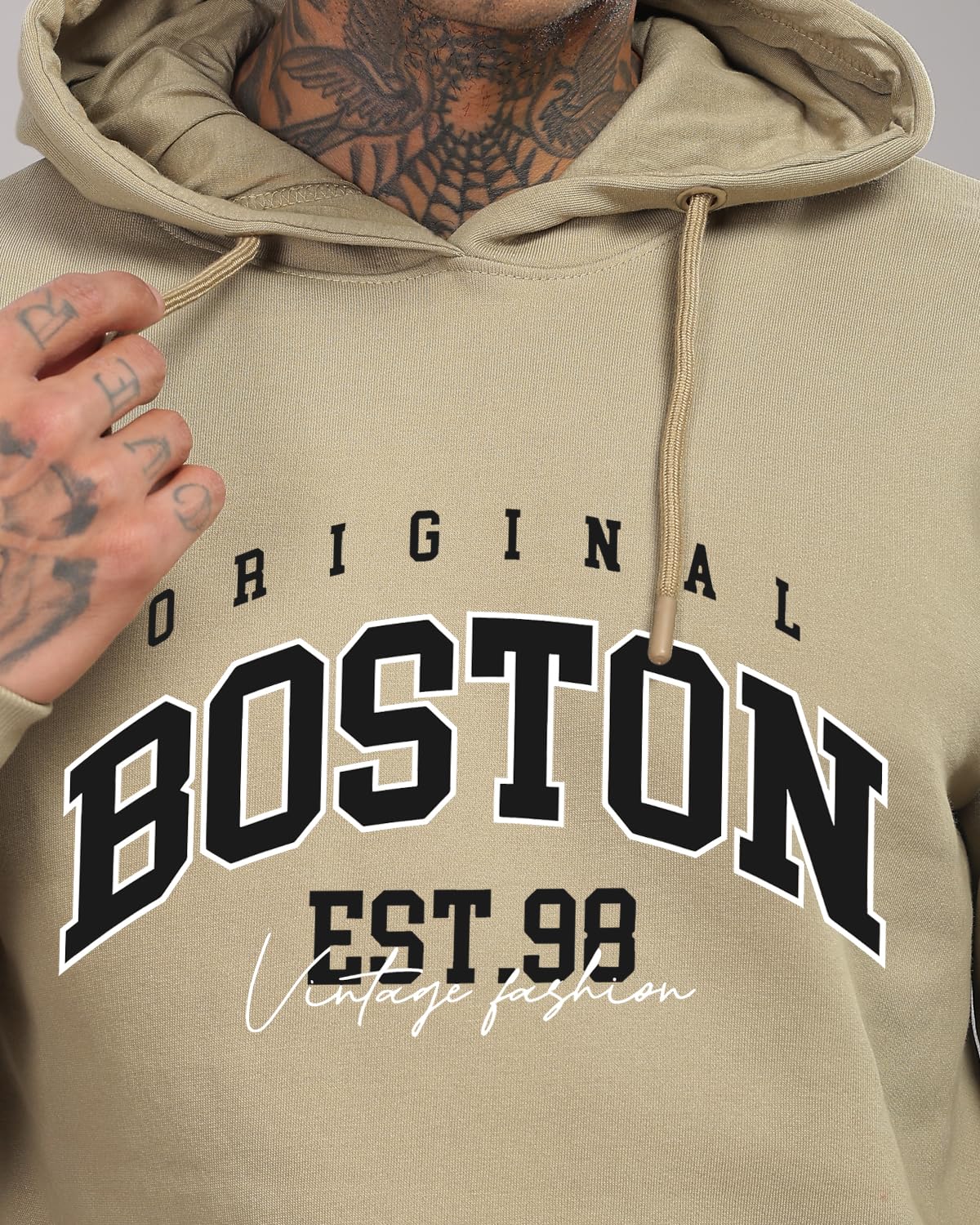 ADRO Mens Cotton Neck Hooded Sweatshirt (H24-BOST-BE_Beige