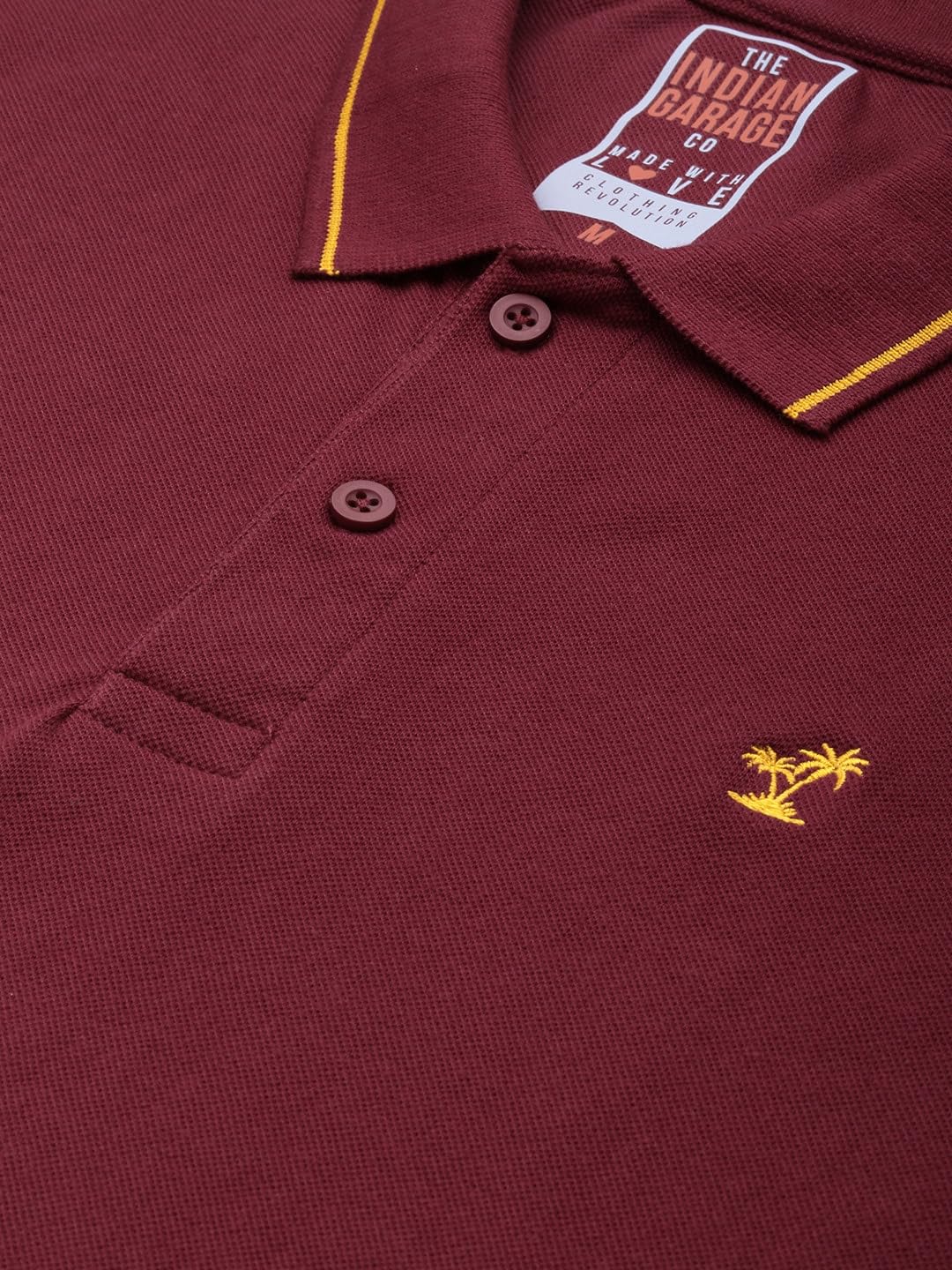 The Indian Garage Co Men Slim Fit Solid Polo Collar Tshirt Dark Red