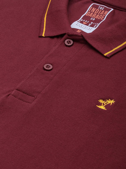 The Indian Garage Co Men Slim Fit Solid Polo Collar Tshirt Dark Red