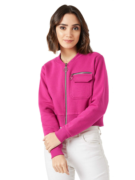 Miss Chase Womens Stand Collar Full Sleeves Boxy/Bomber Cropped Jacket (MCAW24JKT99-51-122-04, Pink, M)