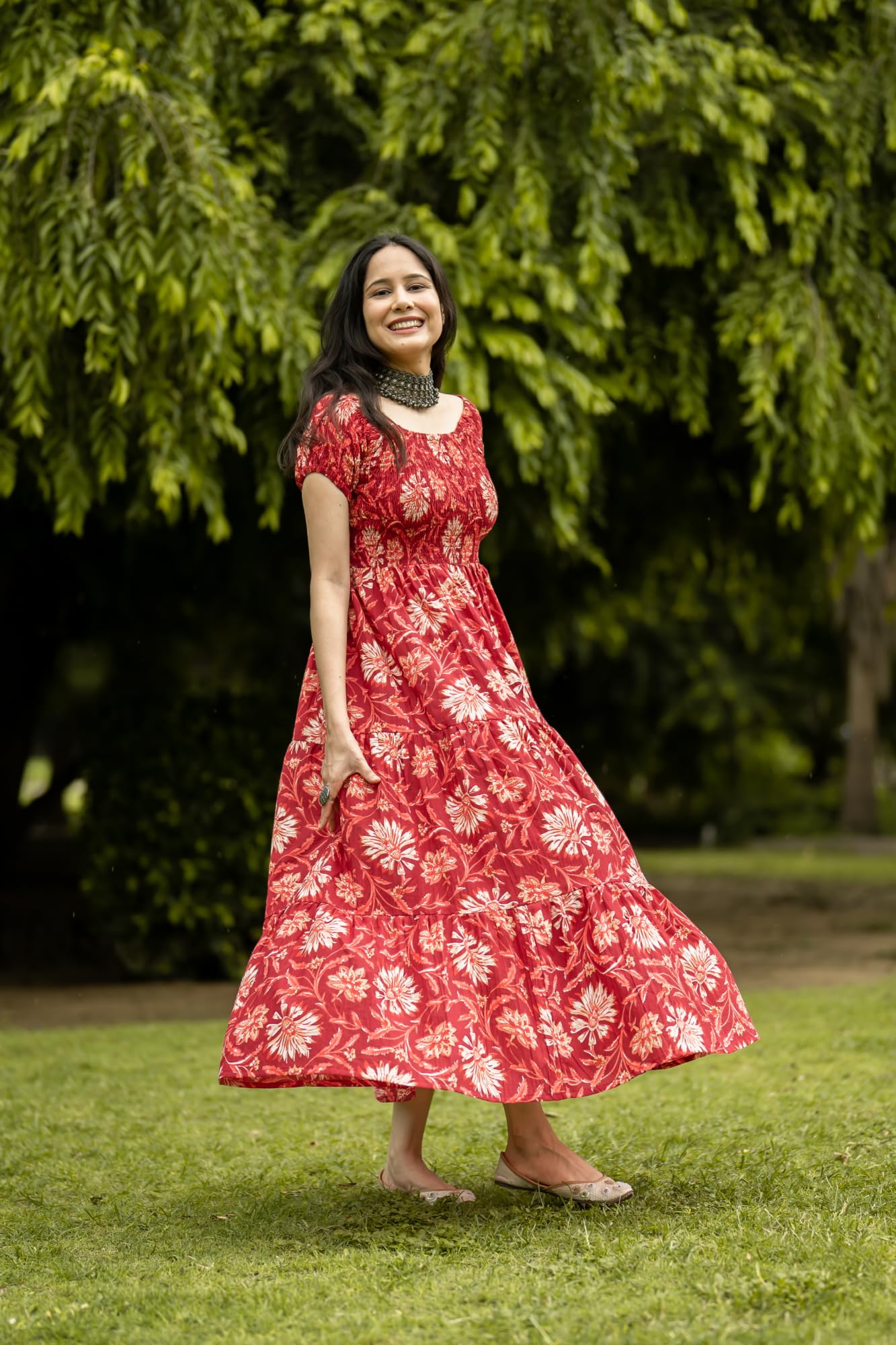 ANNI DESIGNER Women's Cotton Blend Regular Fit Anarkali Printed Long Kurta