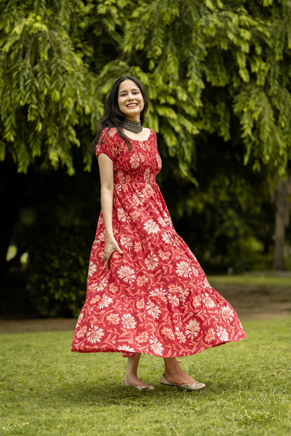 ANNI DESIGNER Women's Cotton Blend Regular Fit Anarkali Printed Long Kurta