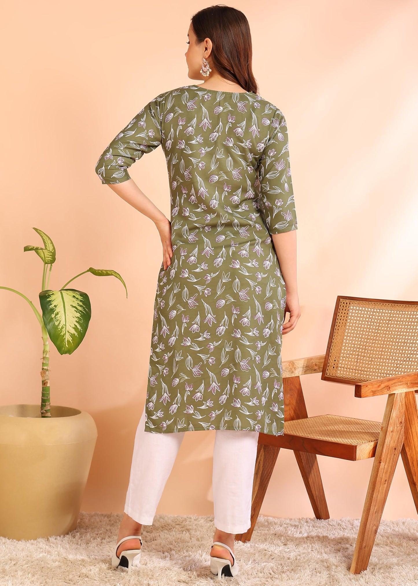 Dsk Studio Poly Rayon Printed Straight Kurti For Women-Green