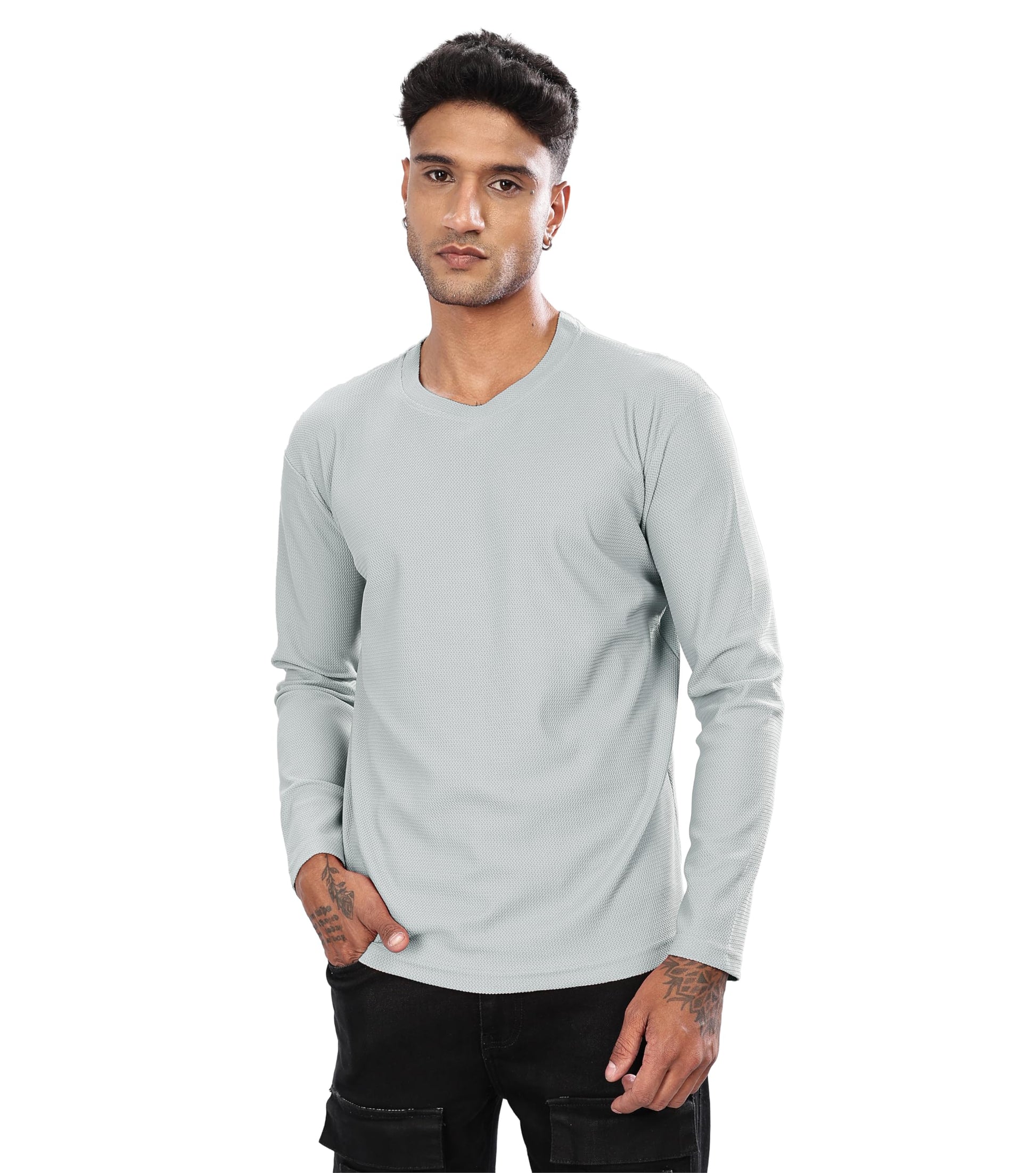 SHODOX Mens Polyblend Regular Fit Long Sleeve Solid Round Neck T-Shirts for Men (Pack of 1)