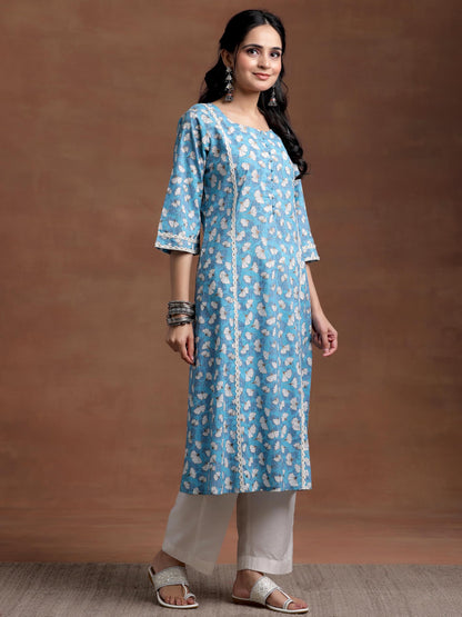 Libas WomenS Cotton Printed A-Line Kurta (29014R Blue