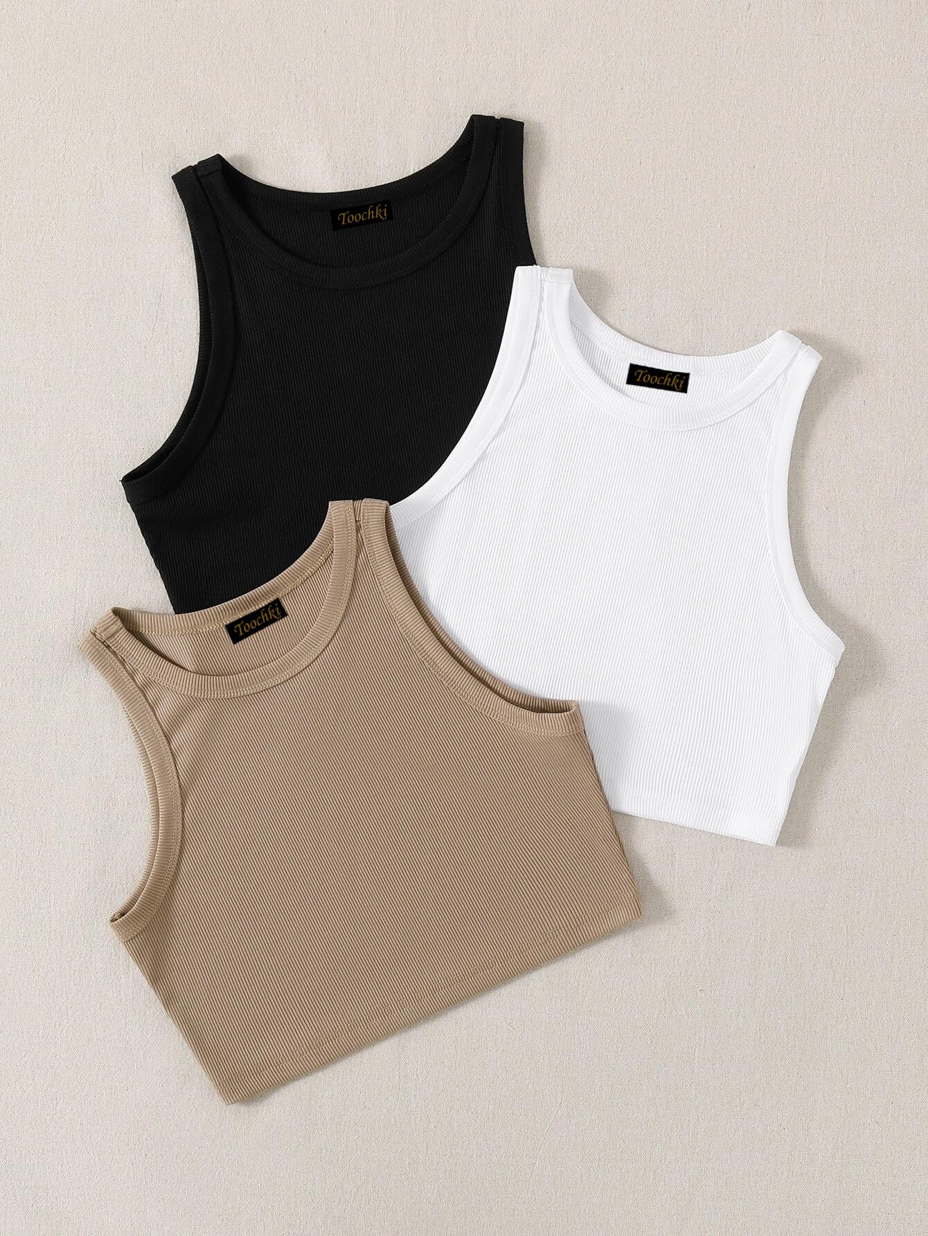 Toochki Top for Women | Spandex Crop Tops | Black White Beige Grey | Short | Western | Pack of 3 Combo