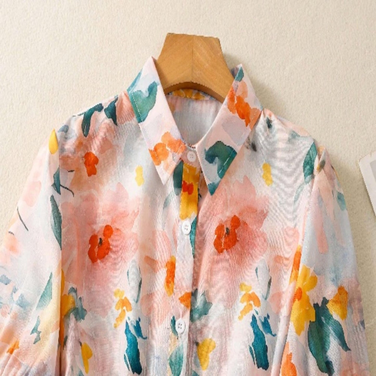 Gufrina WomenS Peach Floral Printed Button-Down Shirt With Collar Neck And Half Sleeves | Lightweight Relaxed Fit Shirt For Cas
