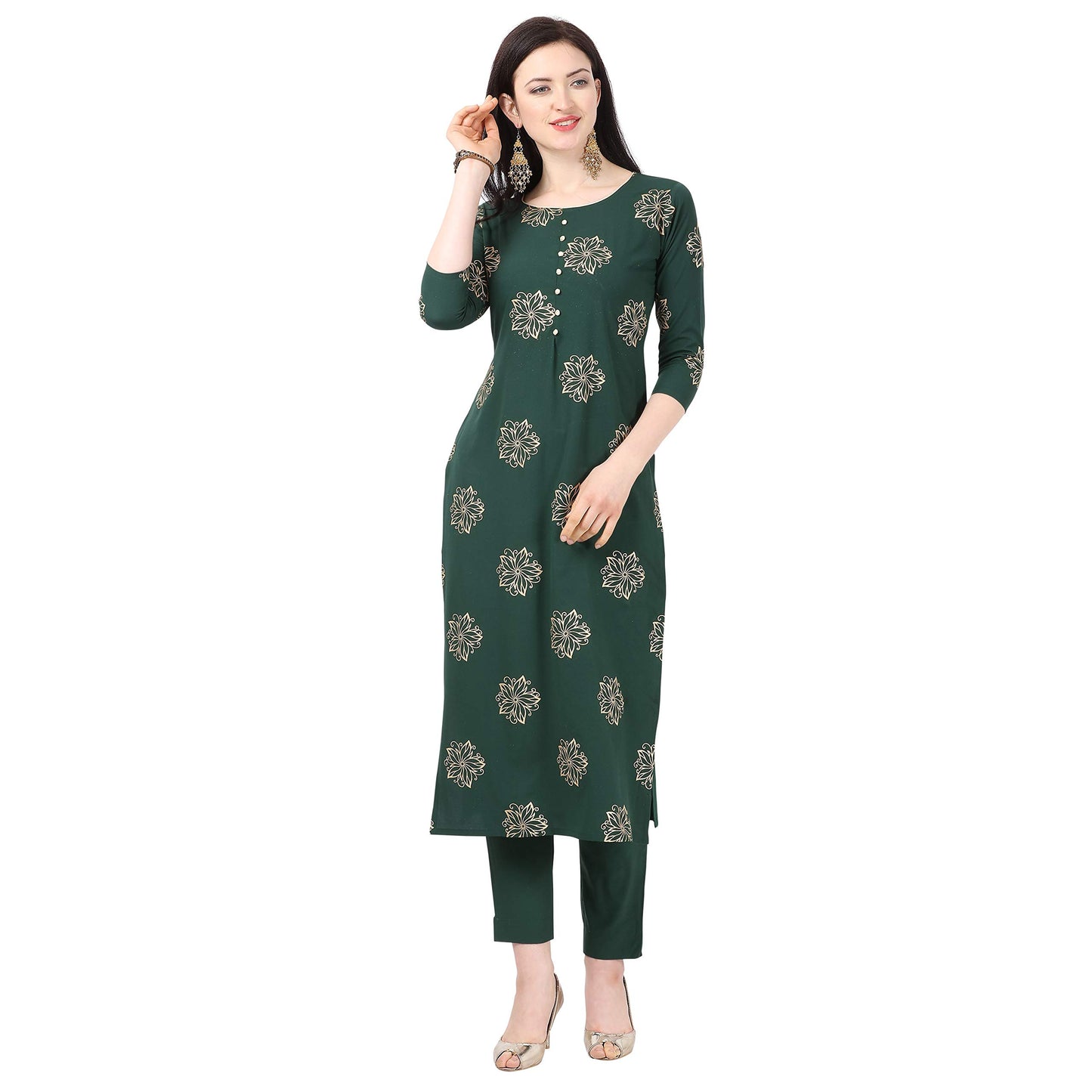 NAINVISH Crepe Stitched Kurti with Pant Set for Women