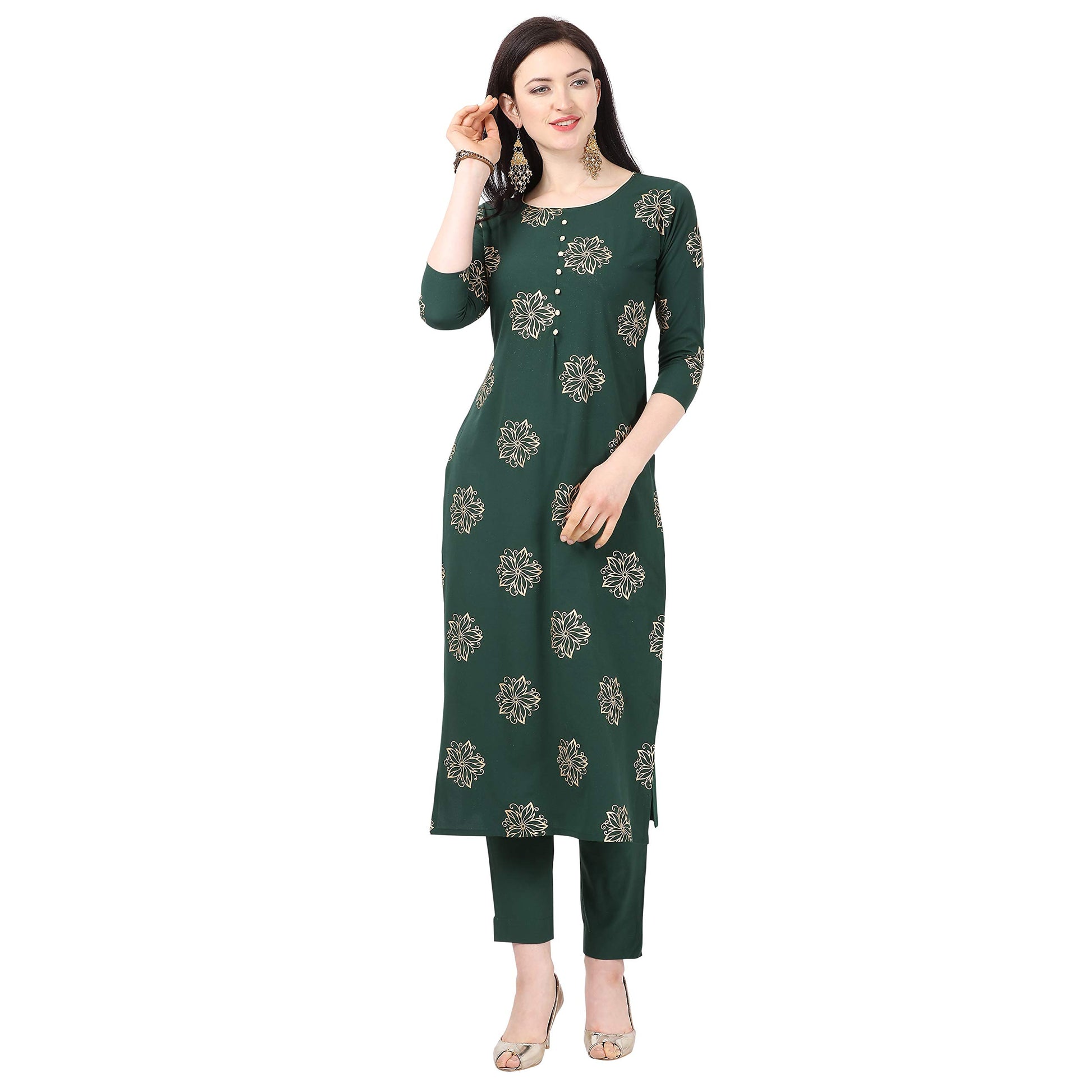 NAINVISH Crepe Stitched Kurti with Pant Set for Women
