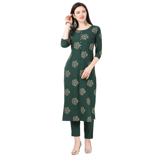 NAINVISH Crepe Stitched Kurti with Pant Set for Women
