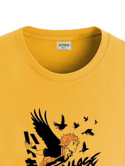 ADRO Mens Anime T Shirt - Premium Cotton Printed Haikyuu Tshirt - Perfect for Haikyuu Fans Print and Comfortable Fit Mustard T-S