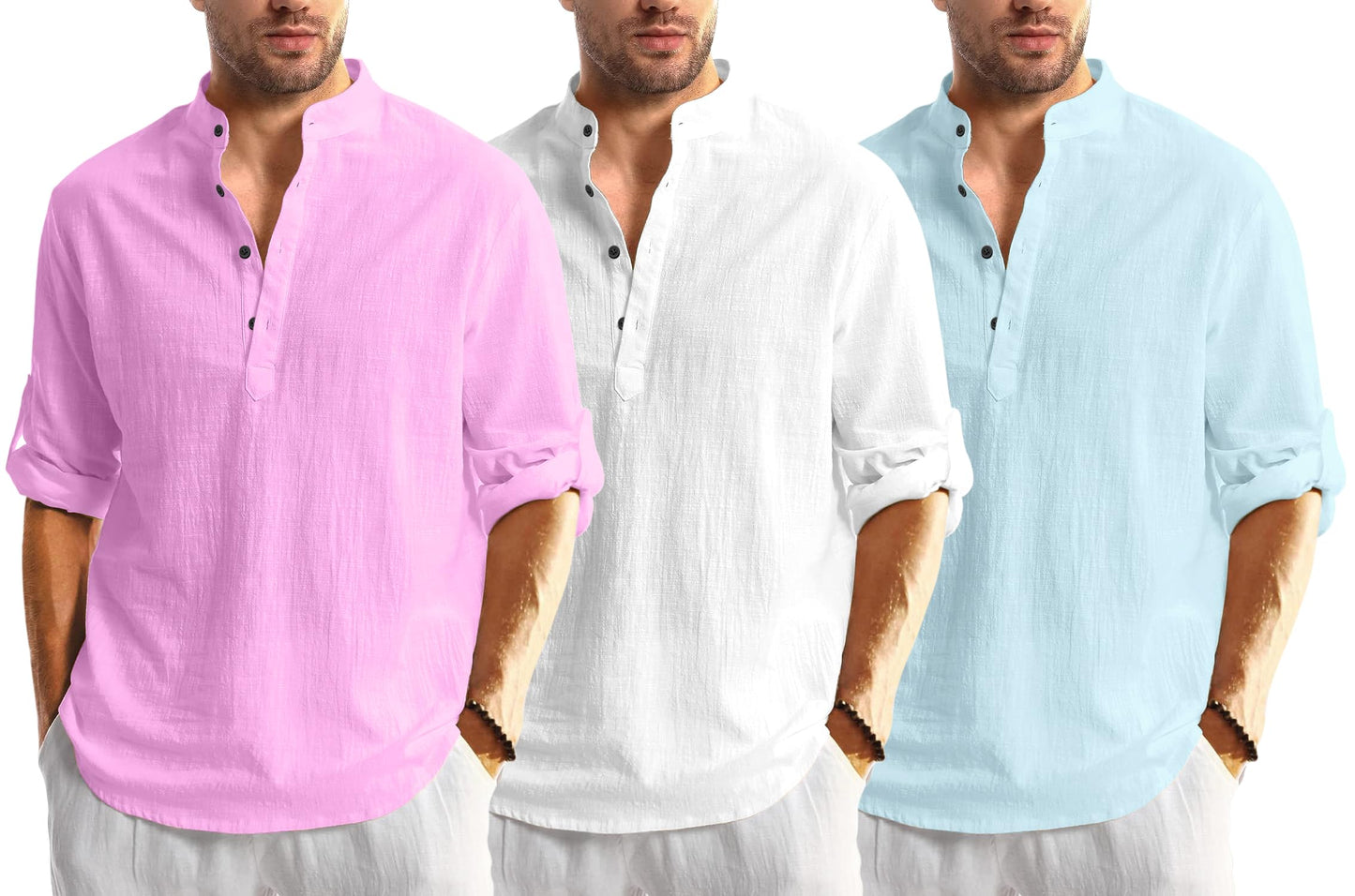 Zartha Combo Of Men Solid Cotton Blend Straight Kurta Shirt Pack Of 3