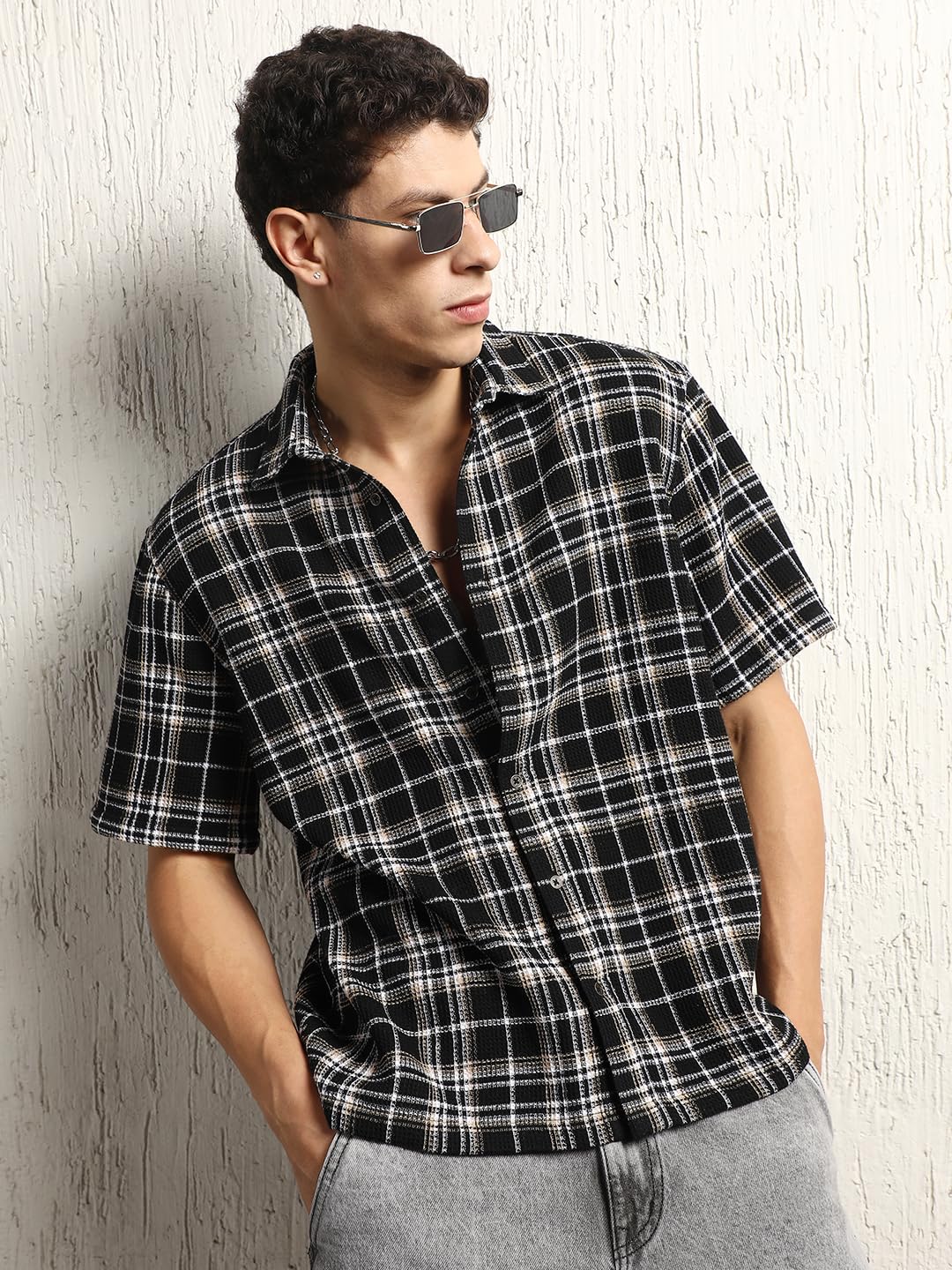 Hubberholme Men Summer Cotton Spread Collar Short Sleeves Oversized Casual Shirt 35