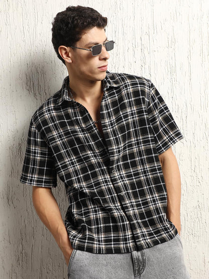 Hubberholme Men Summer Cotton Spread Collar Short Sleeves Oversized Casual Shirt 35