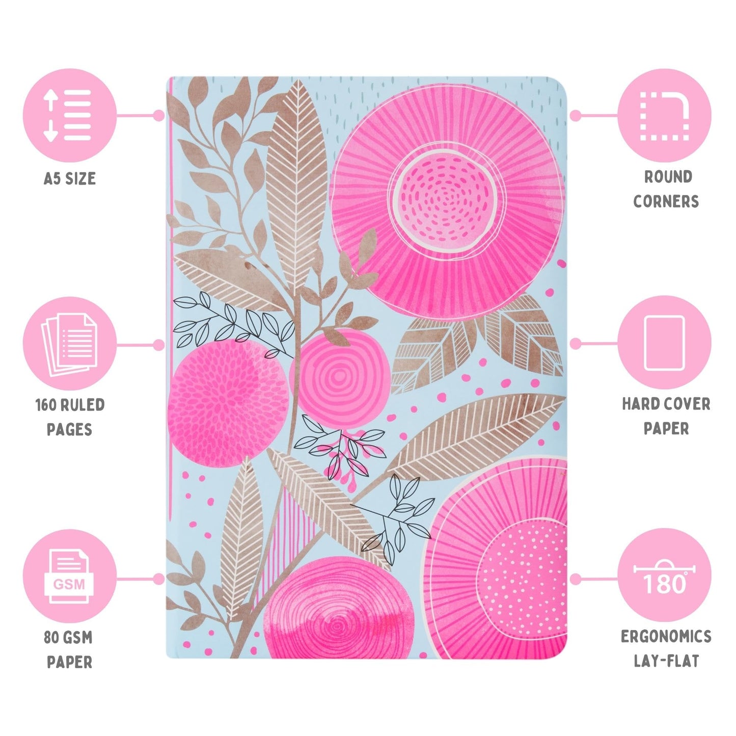 Doodle Hard Bound Soft Foam Padded Paper Notebook|Compact Size A5 (8.25 X 5.7)|160 Pages, 80 Gsm|Flat Opening|Soft Foam Padding|