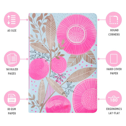 Doodle Hard Bound Soft Foam Padded Paper Notebook|Compact Size A5 (8.25 X 5.7)|160 Pages, 80 Gsm|Flat Opening|Soft Foam Padding|