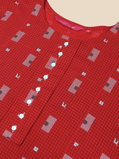 anubhutee Women Red White Printed A-Line Kurta Suit Set with Palazzos