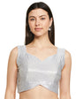 Vihu Fashion Womens Multicolor Sweetheart Neck Georgette Line Soft Sequence Zari Work Sleeves Readymade Saree Blouse (Silver, 3