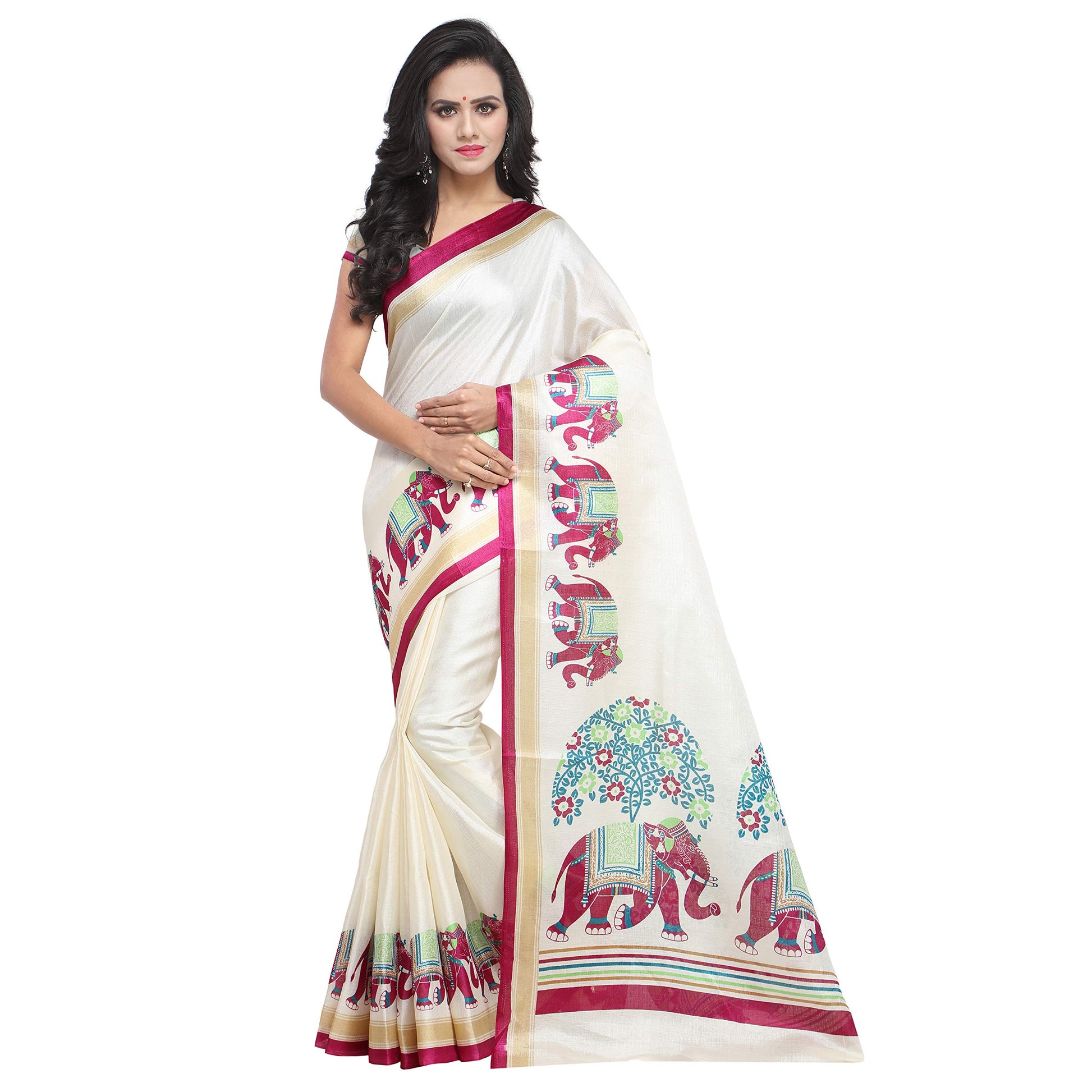 Anni Designer Sarees For Women Magenta Color Khadi Silk Printed Saree With Blouse Piece(SKYLORA-MAGENTA_Free Size)