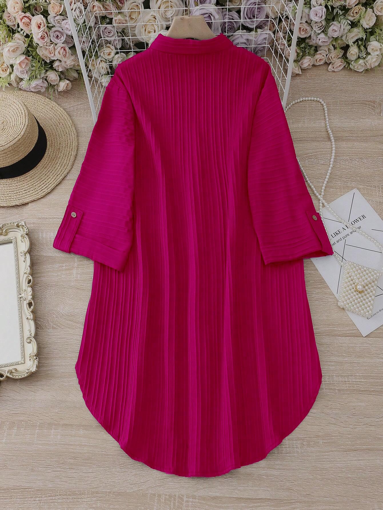 Sheetal Associates Polyester Solid Button Front Shirt Dress For Women || Roll Tab Sleeve & Collared Neck Flared Dress || Office