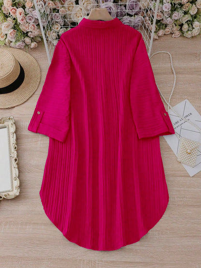 Sheetal Associates Polyester Solid Button Front Shirt Dress For Women || Roll Tab Sleeve & Collared Neck Flared Dress || Office
