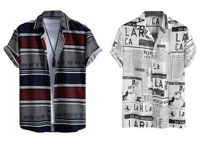 Rebelify MenS Lycra Bland Shirt With Half Sleeves Button Down Closure Round Collar Neck Printed Pattern Relaxed Fit And Standar