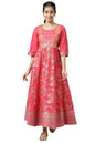 Aurelia Floral Cotton Round Neck Womens Ethnic Dress (Extra Large,Pink)