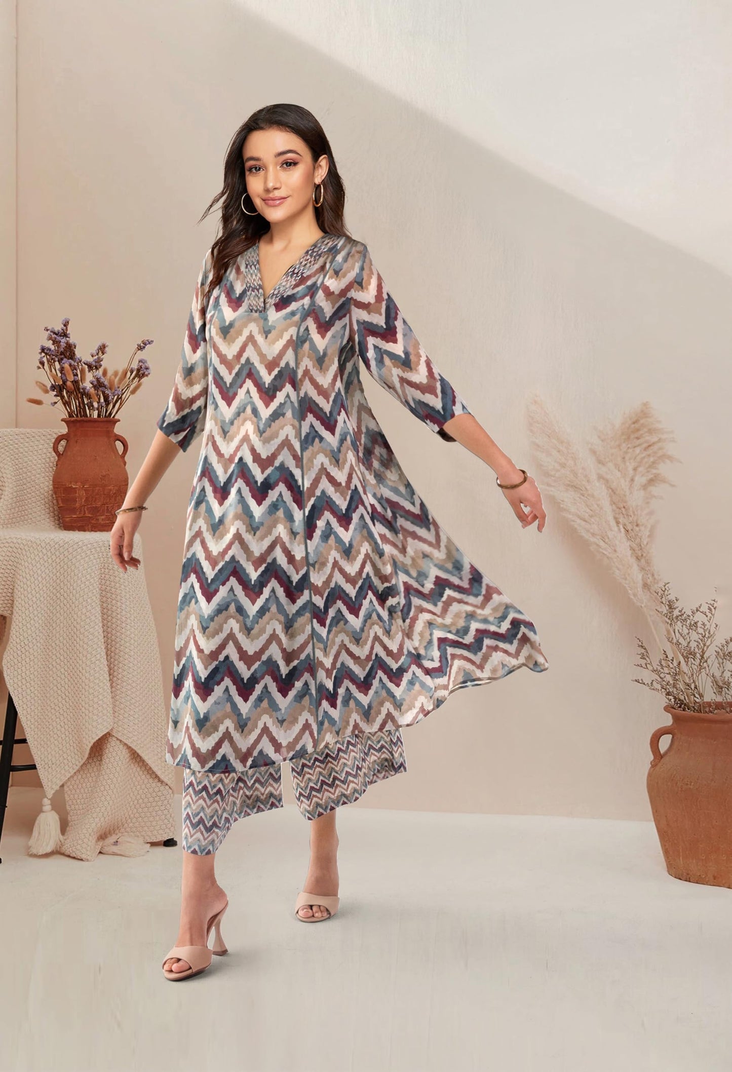 Toochki Dress For Women | Maxi | A Line Two Peice | 3/4 Sleeve Cotton Rayon | Western Dresses | Latest Co Ord Set | Trendy | A L