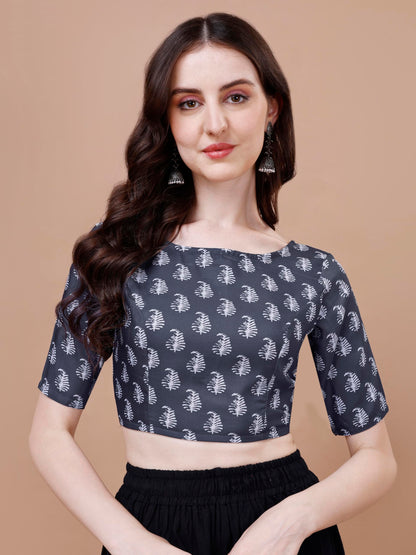 Oomph! WomenS Indian Ethnic Wear Designer Paislay Pattern Boat Neck Half Sleeve Cotton Indigo Blue Blouse For Saree Or Lehnga A
