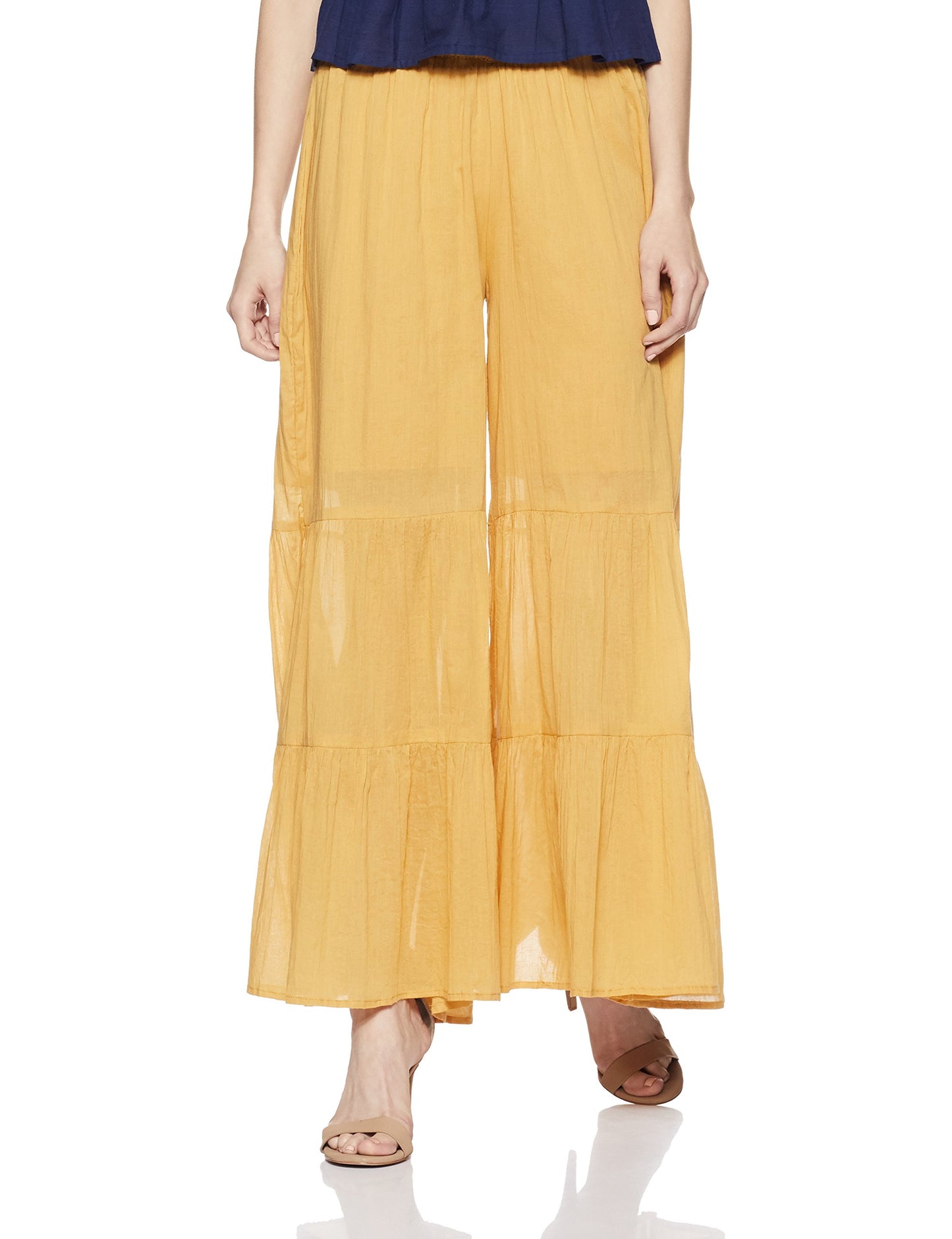Aurelia Women Loose Fit Cotton Palazzos (18Fek60091-03435_L_Gold_Gold_L)