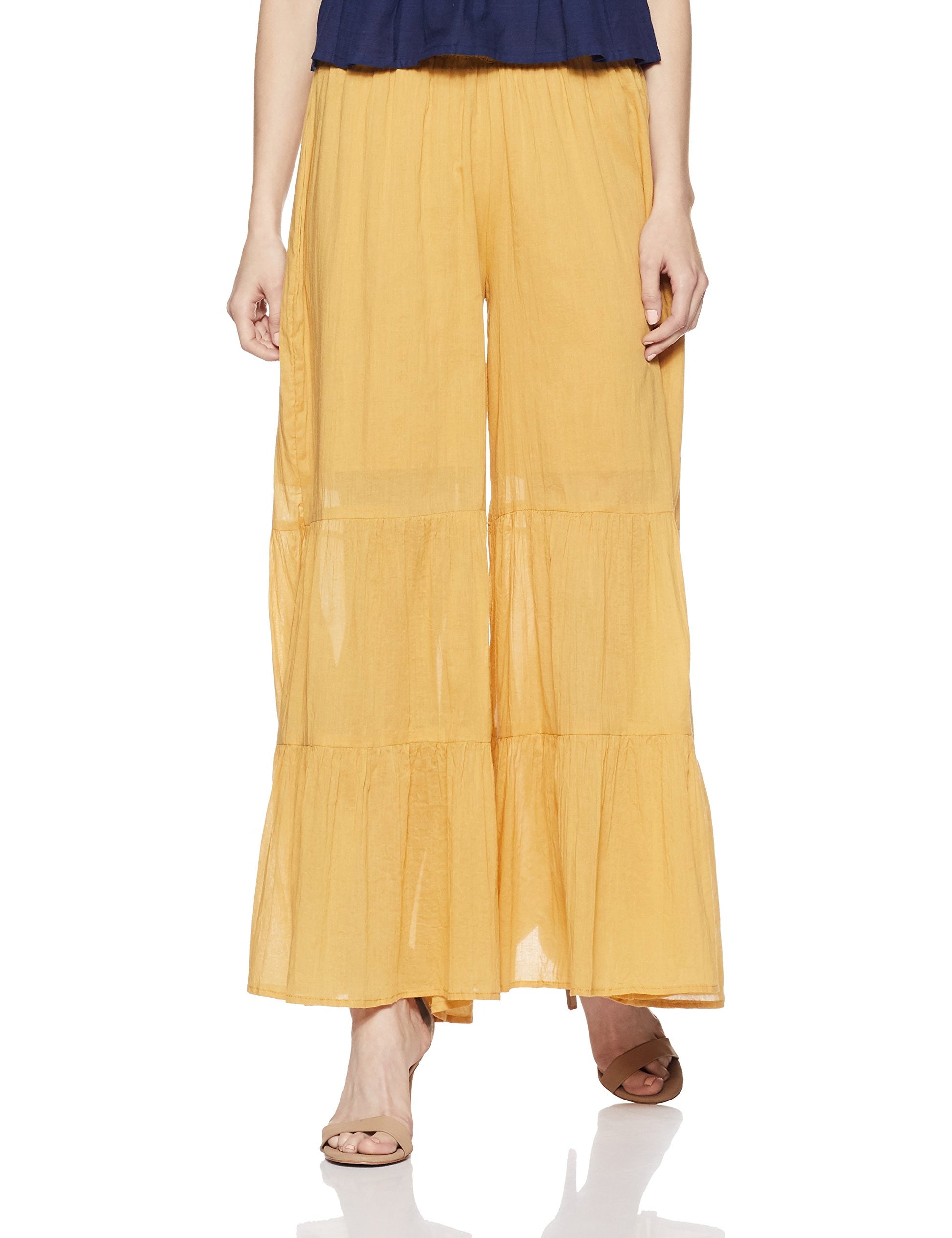 Aurelia Women'S Loose Fit Cotton Palazzo (18Fek60091-03435_Xxl_Gold_Gold_2Xl)