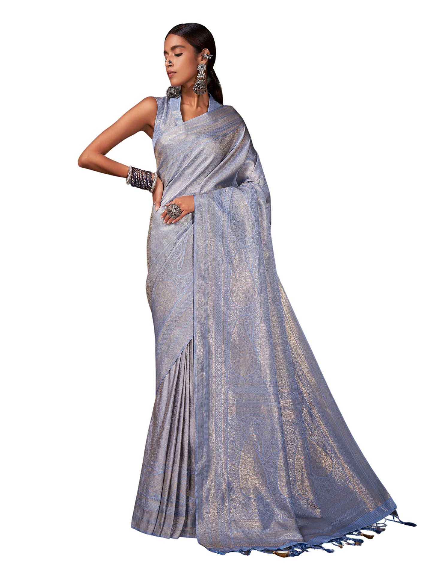 Vardha WomenS Kanchipuram Art Silk Saree With Unstitched Blouse Piece - Gold Zari Woven Work Sarees For Wedding (Aashni Silk_51