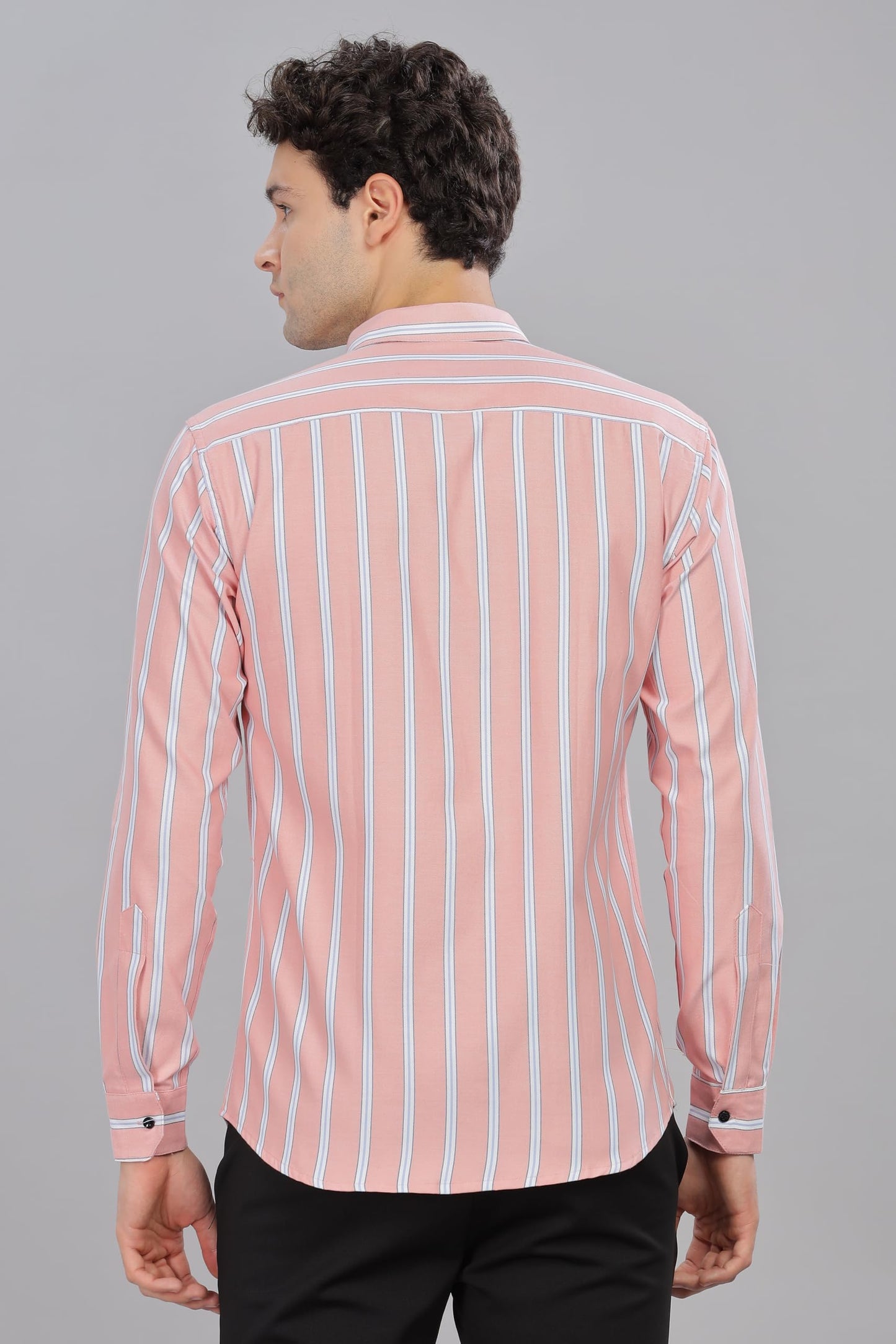 Mildin MenS Pure Cotton Striped Printed Shirt With Spread Collared Neck Full Sleeve Curved Hemline Button Closure And Regular F
