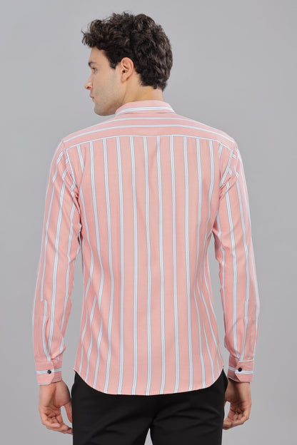 Mildin MenS Pure Cotton Striped Printed Shirt With Spread Collared Neck Full Sleeve Curved Hemline Button Closure And Regular F