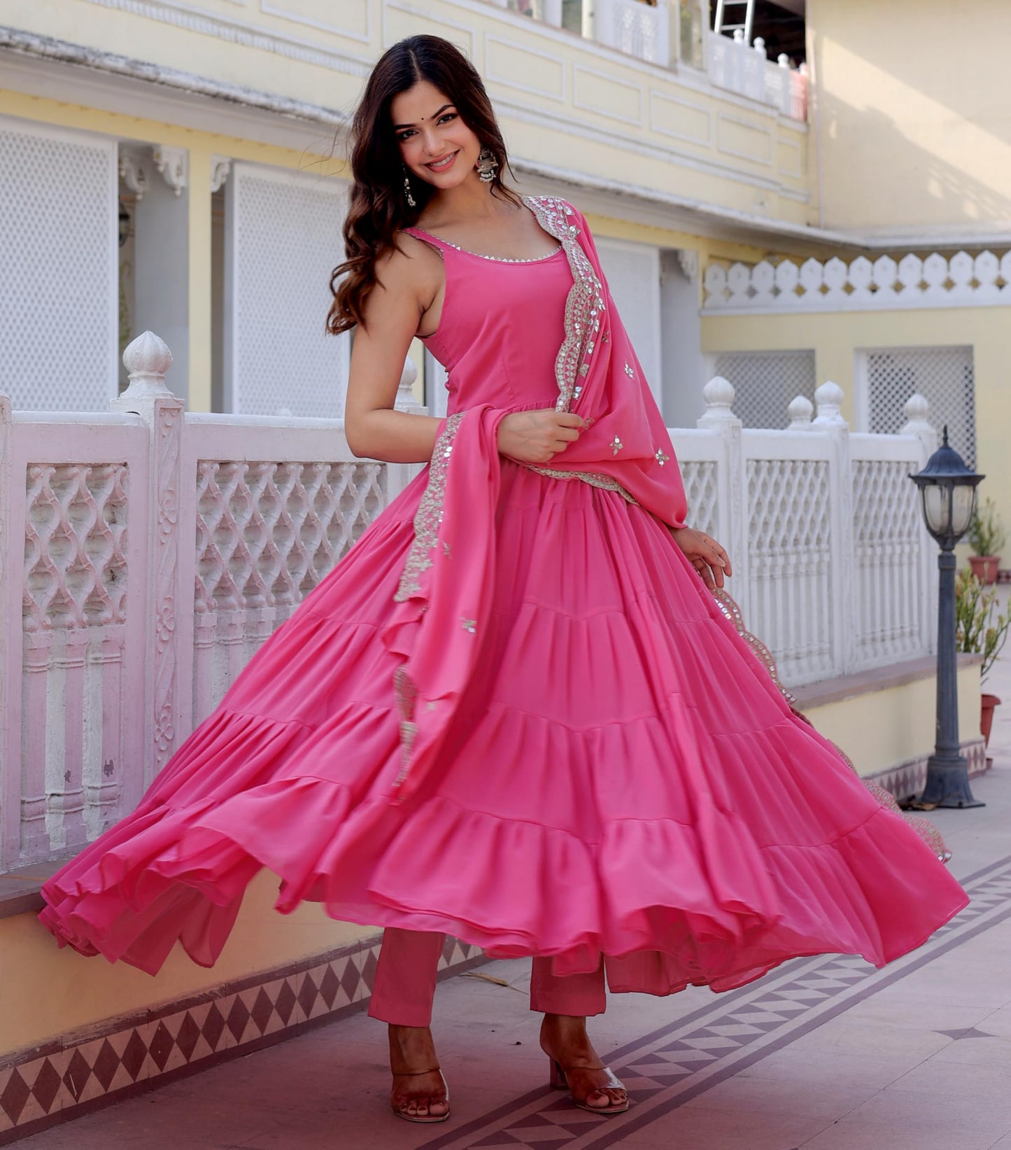 Fashion Basket Pink Georgette Anarkali Kurta for Women