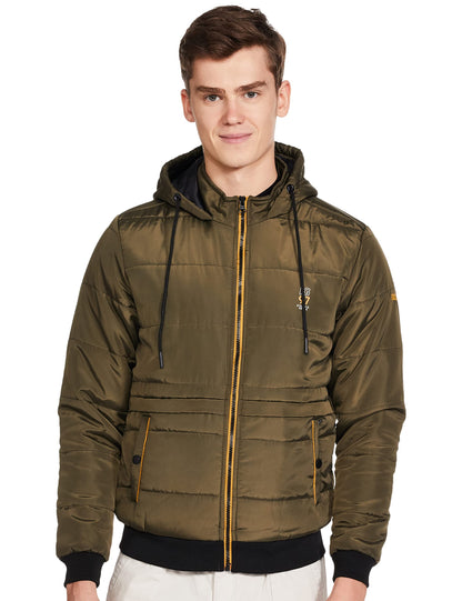 The Indian Garage Co Men Olive Slim Fit Solid Puffer Jacket