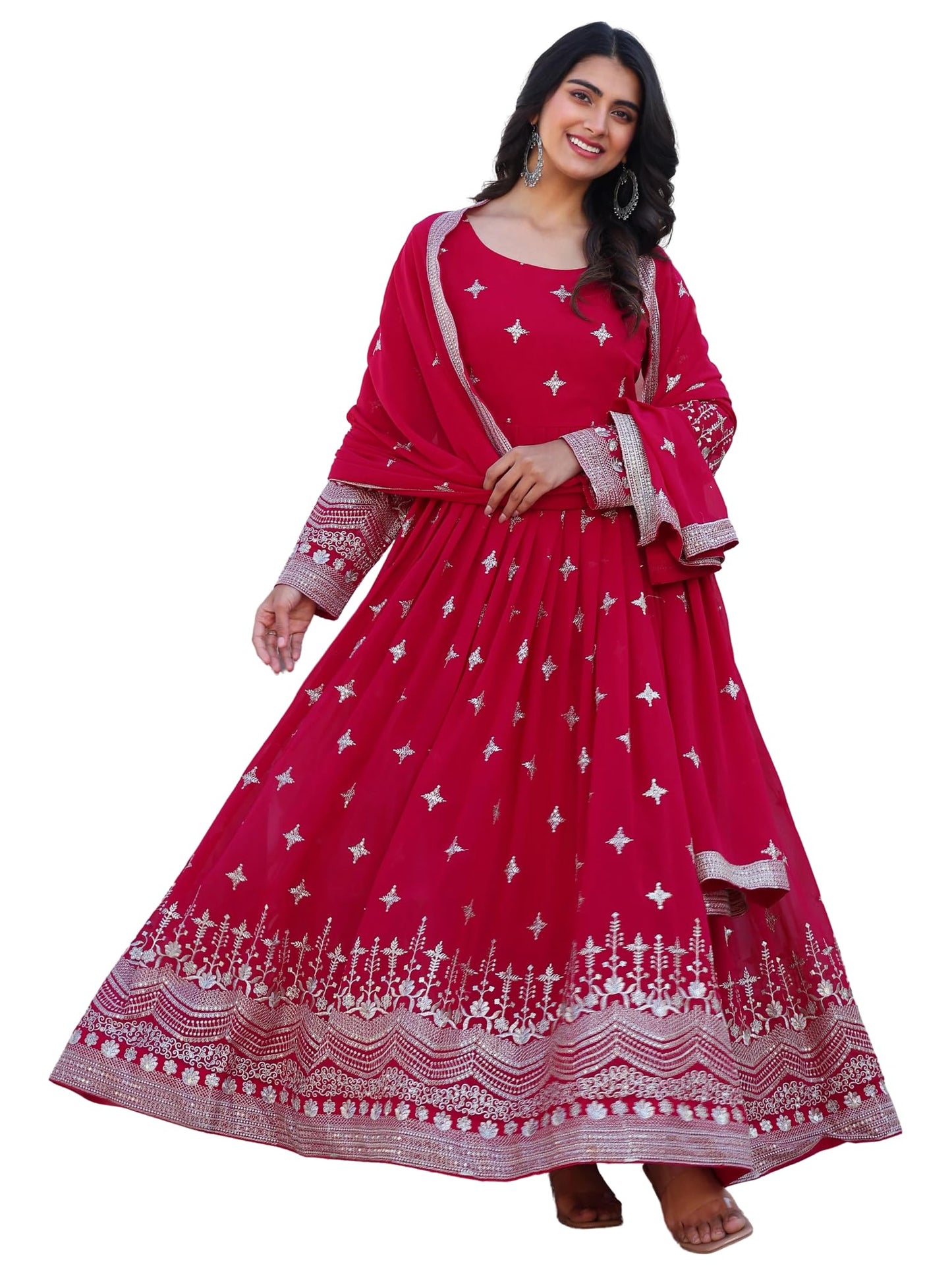 Fashion Basket Georegtte Embroidered Anarkali Long Dress For Women
