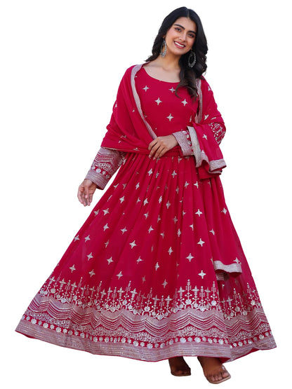 Fashion Basket Georegtte Embroidered Anarkali Long Dress For Women