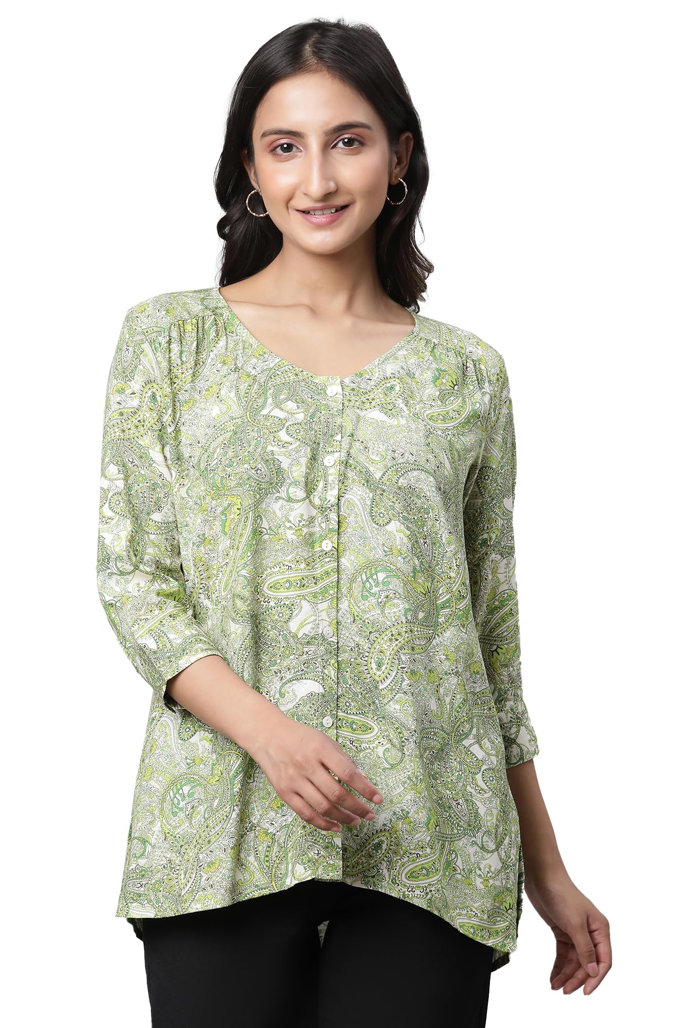 Aurelia Women's Green Floral Printed Viscose Kurti_23AUA30399-507435_L